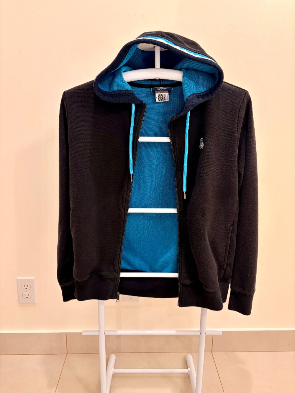 Men's Psycho Bunny Black / Electric Blue Hoodie - Size Small (S)